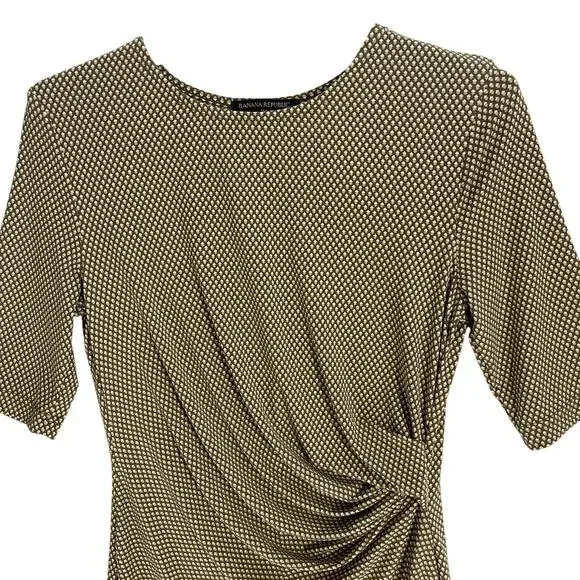 Banana Republic Midi Dress Women XS Green Pink White 3/4 Sleeve Career Feminine - Picture 3 of 9